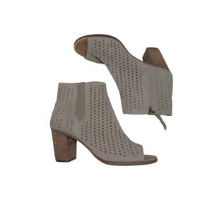 TOMS Majorca Taupe Suede Perforated Peep Toe Block Heel Booties Womens 9